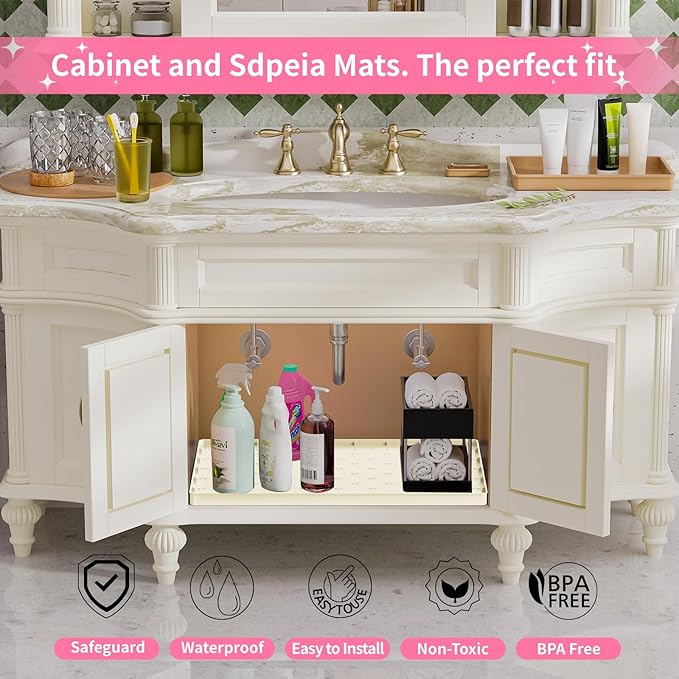 Sdpeia Under Sink Mat 25"×19" Waterproof Silicone Cabinet Liner & Sink Protector for Kitchen & Bathroom, Multi-Purpose Organizers Tray for Pets, Laundry, Cat Litter Mat