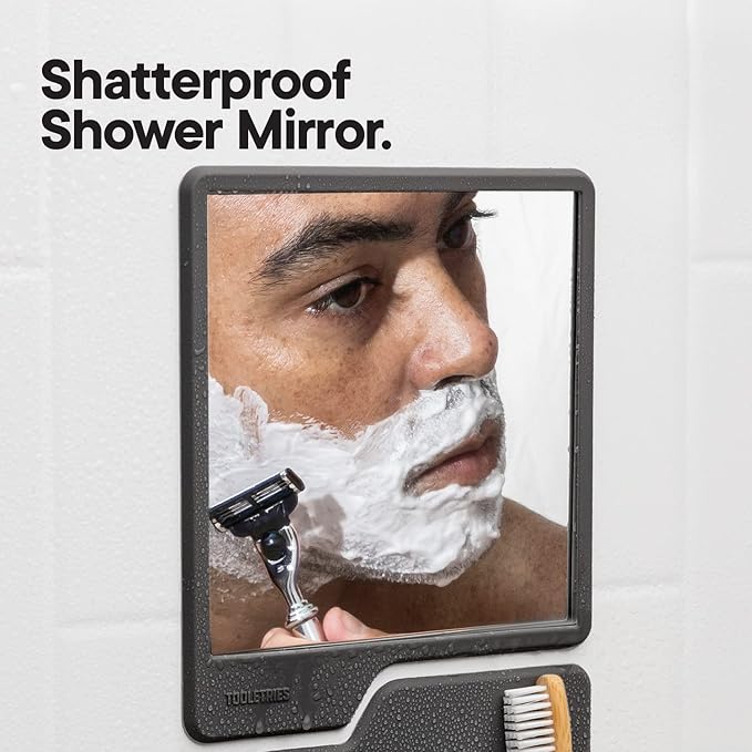 TOOLETRIES The Harvey & Oliver Set- Toothbrush & Razor Holder and Fog Resistant Mirror - Silicone Shower & Bathroom Accessory - Features Silicone-Grip Technology, Removable & Reusable - Charcoal