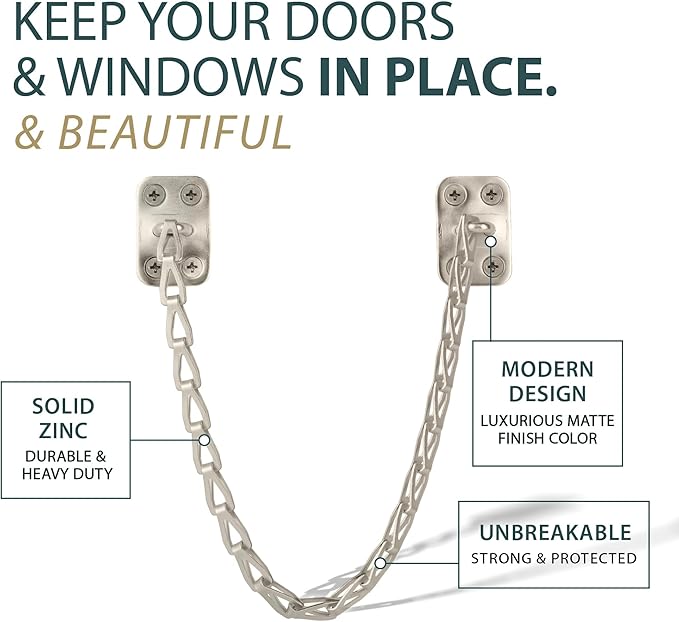 MEGA HANDLES Transom Door Chain 12-Inch, Door Chain Stopper for Transom Windows, Cabinet Door Restraint, Chain Lid Support, Durable Transom Window Hardware for Enhanced Safety - Satin Nickel