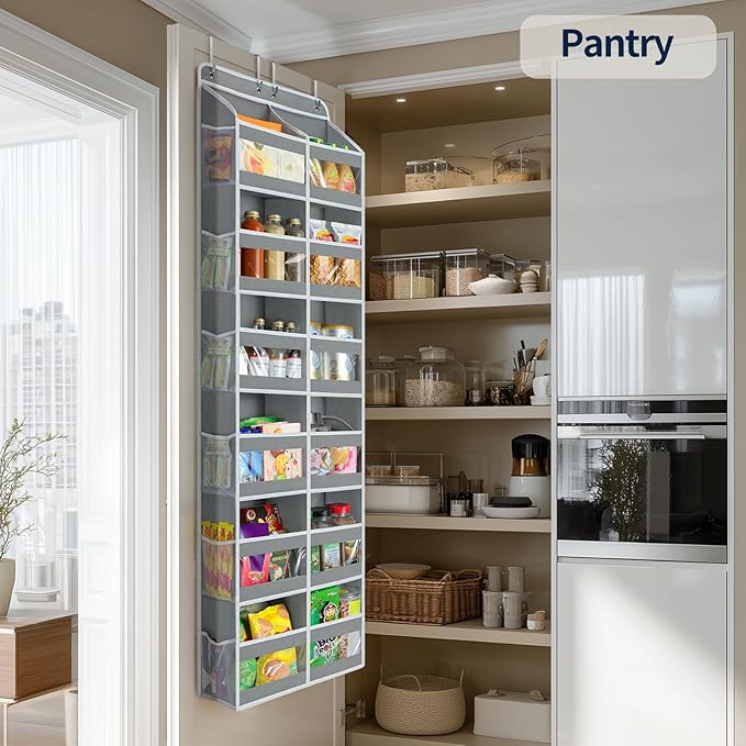 Yecaye 6-Tier Over The Door Organizer Dual-Column of 12 Compartments, College Dorm Essentials with Clear PVC Windows, Heavy Duty Door Organizer Hanging for Bedroom Closet Bathroom Pantry Nursery, Gray