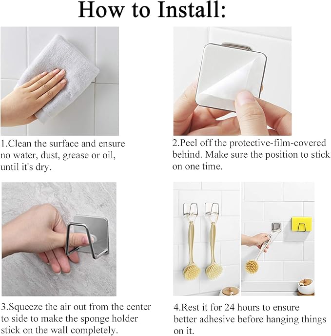 Adhesive Sponge Holder Sink Caddy for Kitchen Accessories - SUS304 Stainless Steel Rust Proof Waterproof, Quick Drying (2 Pack)