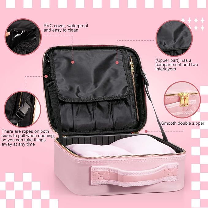 Eccliy Storage Box with Locking for Adult Toy, 10.3 x 9.1 x 3.9 Inches Discreet Lockable Game Toy Flat Storage Box Bag with Combination Lock, PU Leather(Pink)