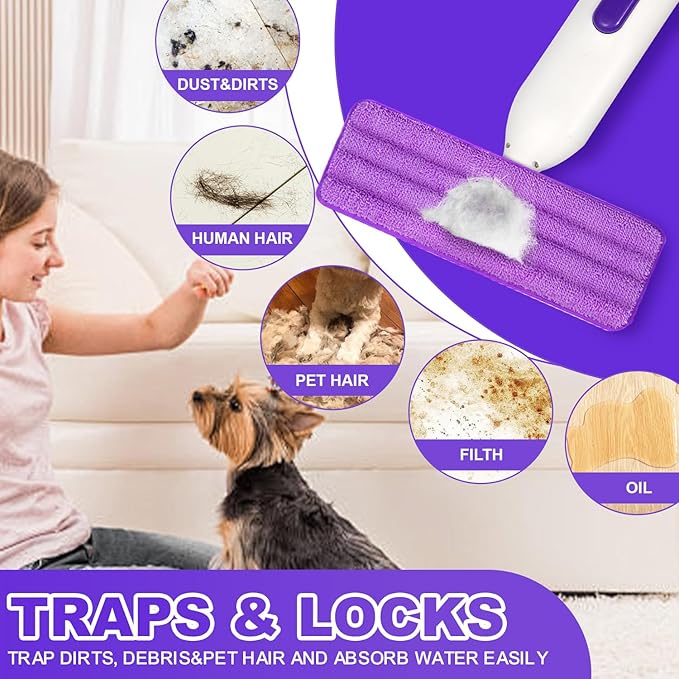 6 Pack Reusable Microfiber Mop Pads for Swiffer PowerMop, Power Mop Pads Refills for 13 ''-16 '' Spray Mop, Machine Washable Pad Replacement for All Floor Types Cleanin