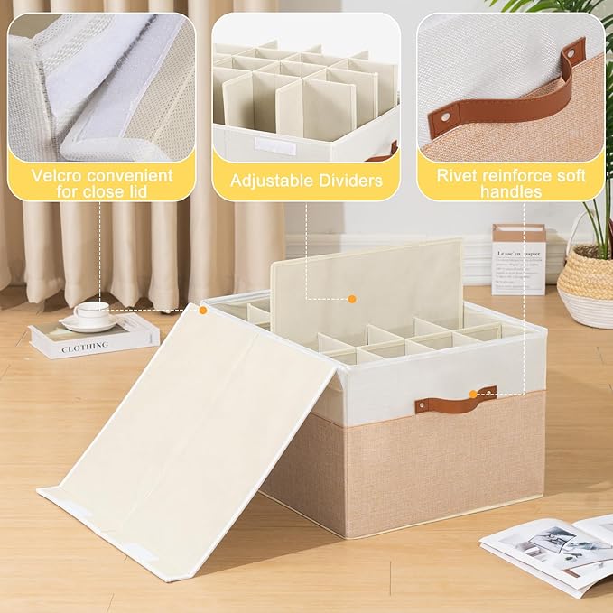 Shoe Organizer 16 Pairs, Large Shoe Storage Box Bin Containers with Adjustable Dividers for Sandals, High Heels, Sneakers, Stackable and Foldable (Beige and White)