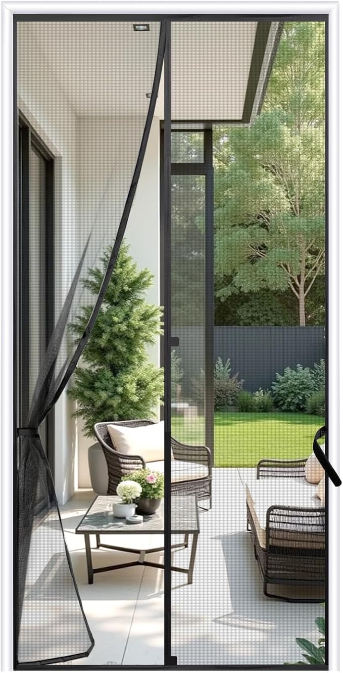 Sunolga 34 x 97 Inch Magnetic Screen Door, Fits Doors Size 32 x 96 Inch, Reinforced Fiberglass Screen Door Mesh with Full Frame Hook & Loop, Door Screen Magnetic Closure for Hands-Free