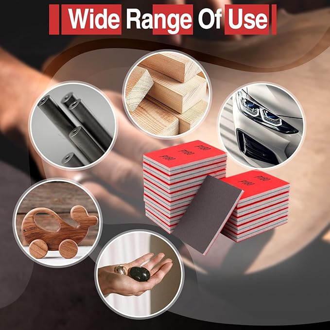Sanding Sponge, 180-3000 grit Sanding Block, Soft Foam Hand Sanding Blocks, Wet/Dry Sandpaper, Washable and Reusable, Suitable for Wood, Metal, Drywall, Glass and Other Materials.