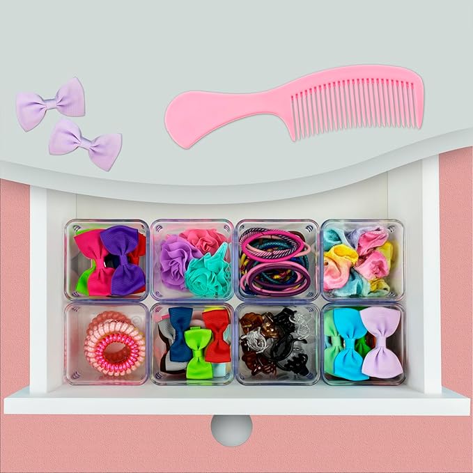 Acrimet Drawer Organizer Modular, Box Tray Storage Bins for Office, Home, Makeup, Kitchen, Junk Drawer (8 Pieces) (Clear Crystal Plastic)