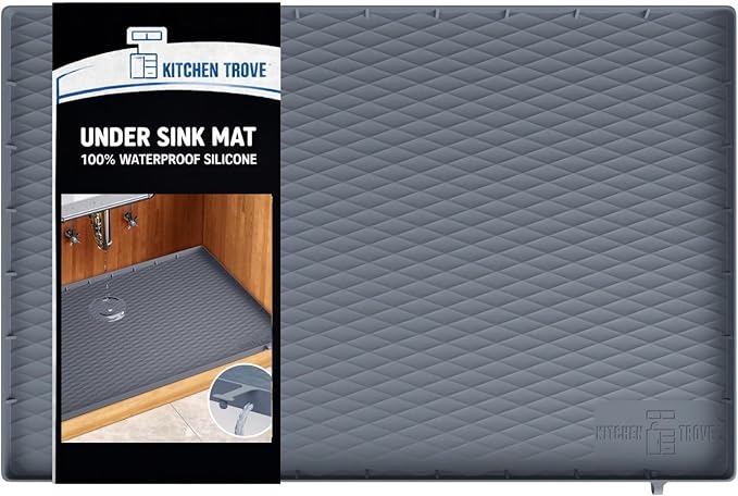 Heavy Duty Under Sink Mat for Kitchen Waterproof 34" x 22" Silicone Under Sink Tray with Raised Edges for Kitchen & Bathroom - Kitchen Cabinet Organizers and Storage Sink Drip Tray