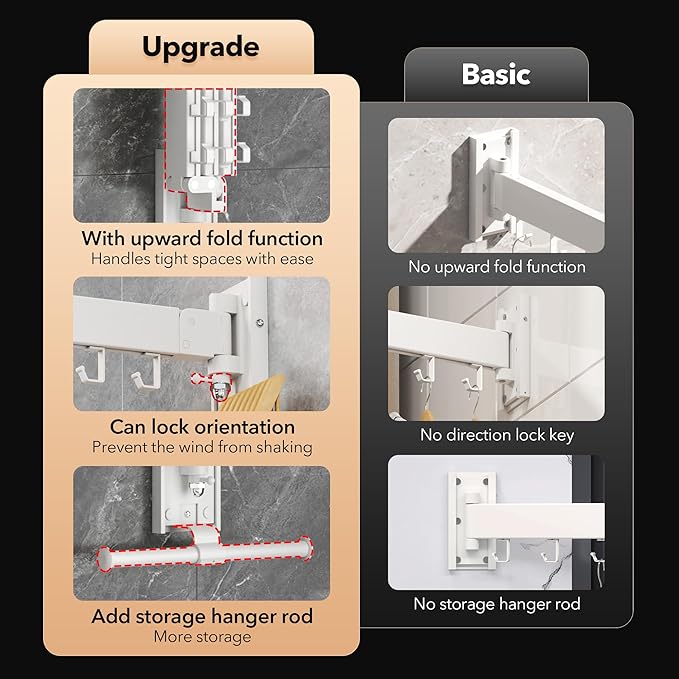 ZdwCyl Clothes Drying Rack,Laundry Drying Rack Wall Mount, Wall Mounted Clothes Rack,Retractable,Collapsible(Tri-Fold),Drying Rack Clothing,can Fold Upward & Left & Right,Space Saver, White Color