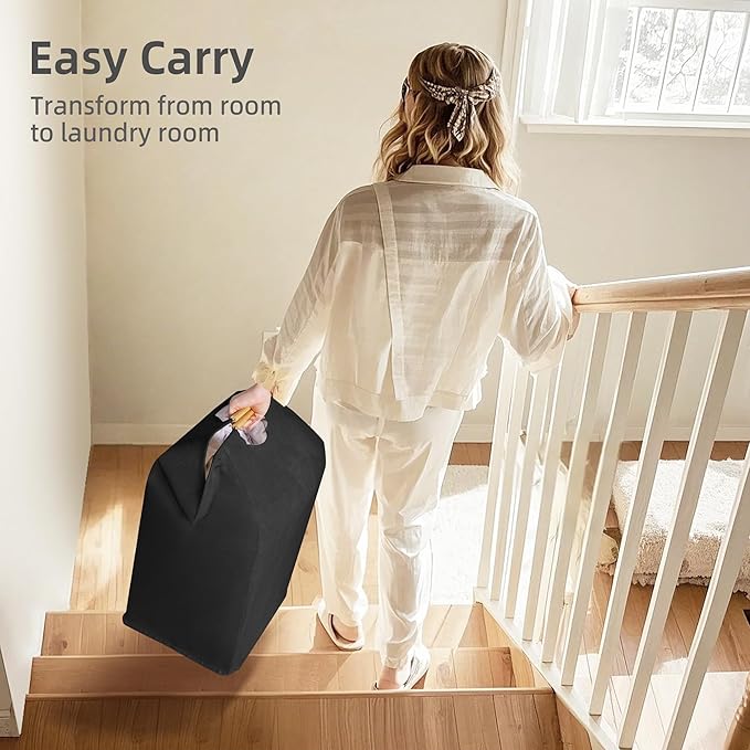 STORAGE MANIAC 2-Pack Large Laundry Hamper, 80L (21.1 Gal) Collapsible Laundry Basket with Bamboo Handles, Freestanding Waterproof Clothes Hamper for Bedroom, Dorm, Towels, Toys, Black+White