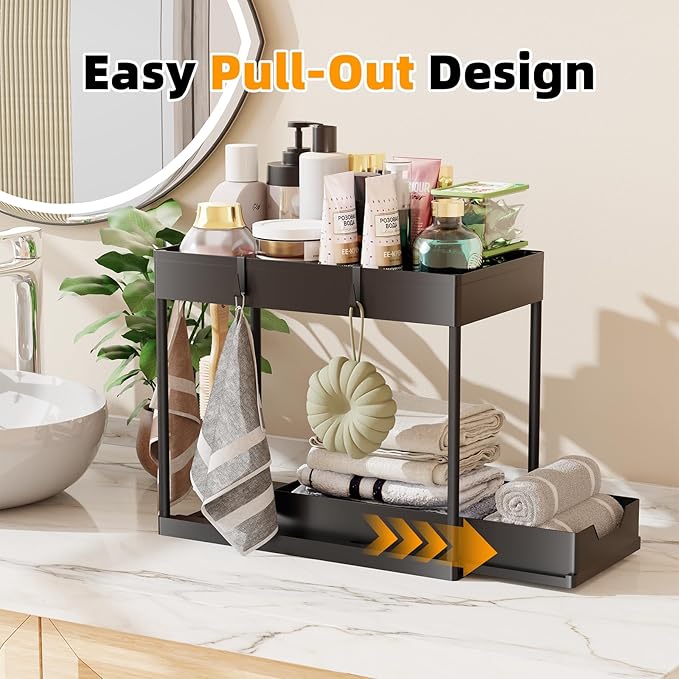 Simple Trending 3 Pack Under Sink Organizer, Pull-Out Cabinet Organizer Drawer, 2 Tier Multi-Purpose Slide Out Storage Shelf for Kitchen Bathroom, Black