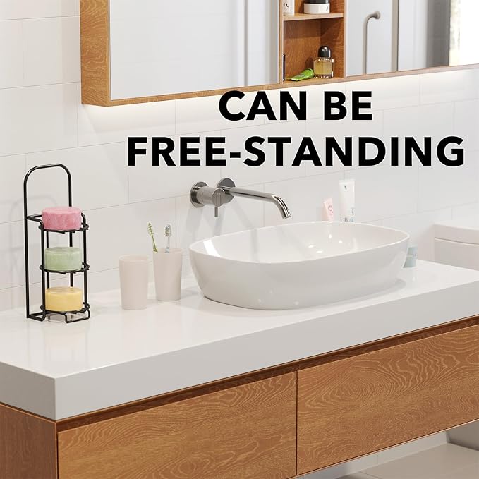 SpaceAid 3 Tier Shampoo Bar Holder for Shower, Self Draining Soap Bar Holders Caddy for Bathroom Wall and Kitchen Sink, Shampoo Bar Dish Rack, Stainless Steel Bar Soap Holder (Black)