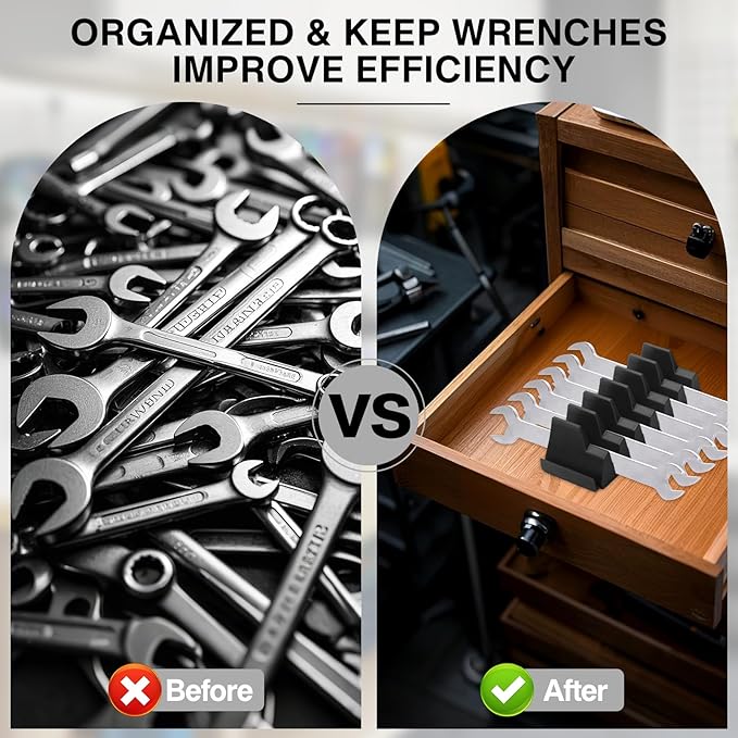 42 Pieces Modular Wrench Organizer Magnetic Wrench Holder Plastic Modular Tool Organizers with Label for Tool Drawer Storage (Black, for 100 Wrenches)