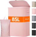 Lifewit 85L Large Laundry Basket with Lid, Laundry Hamper with Plastic Handles and Removable Bag, Foldable Tall Dirty Clothes Hampers for Laundry for Laundry Room, Bedroom, Bathroom, Dorm, Pink