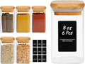 ComSaf 6Pcs 8oz Spice Jars with Label Trial Set, Glass Spice Jars with Bamboo Lids Supplementary Set, Seasoning Container Trial Pack, Perfect for Ktichen Starter
