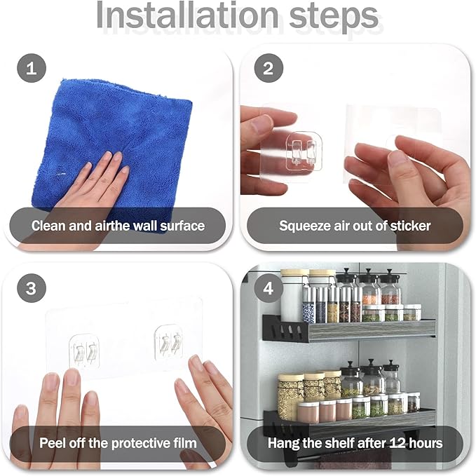 4PCS Shower Caddy Adhesive Replacement, Strong Transparent Adhesive Hooks, No Drilling Shower Shelf, Waterproof Showers Adhesives Strip, Ad-Hesive Hook for Showers