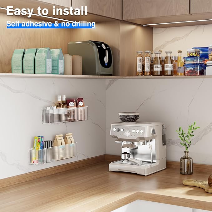 2 Pack Adhesive Cabinet Door Organizer, Lid Organizers Inside Cabinet Spice Rack Food Container/Tumbler Lids Holders for Kitchen & Bathroom Wall Mounted(Acrylic)