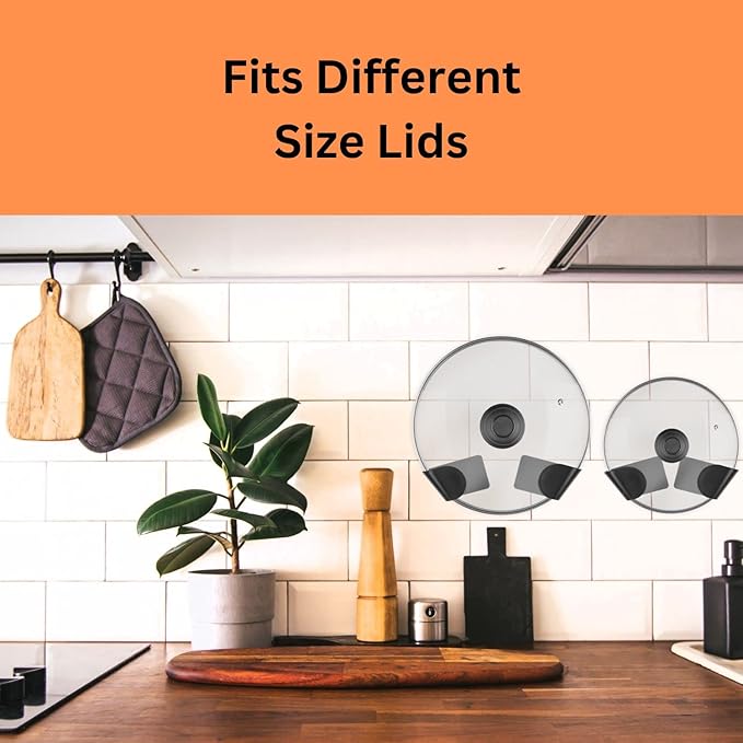 4 Pcs Set Pan Lid Organizer - 2 Holder Sets Kitchen Wall Cookware Lids Pots And Pans - Pot Lid Organizer For Cabinet Door Organizers Inside Cabinet - Lid Holders For Pots And Pans Fit All Lids Sizes