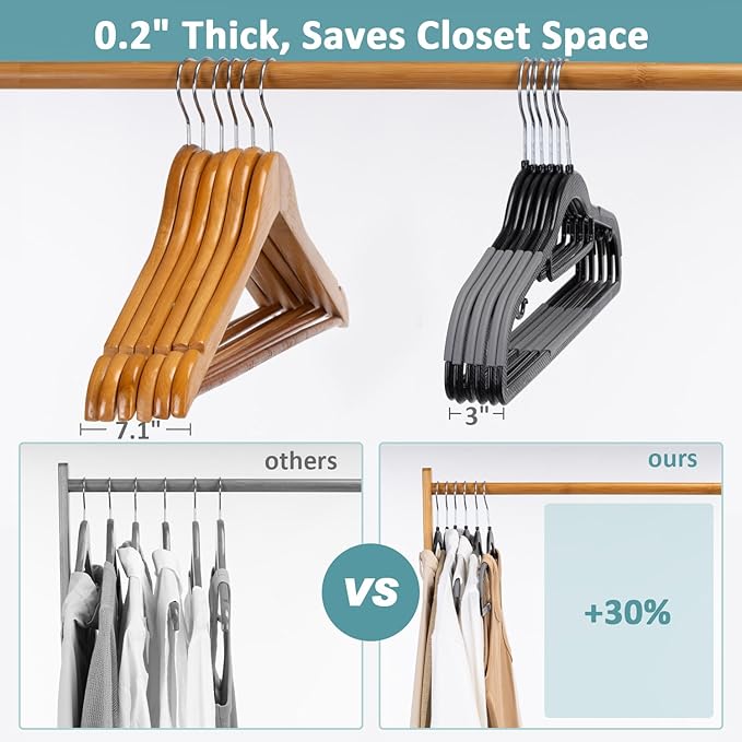 LMTrystFit 50 Pack Coat Hangers, Space-Saving, Non-Slip, Sturdy Heavy Duty Hangers for Suit, 0.2 Inches Slim Plastic Clothes Hangers, 360° Swivel Hook for Suit/Clothes, Black and Dark Gray