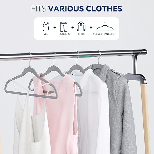 Premium Velvet Hangers 60 Pack, Non Slip Clothes Felt Hanger Heavy Duty for Coat, Premium Slim Space Saving Suit Hangers for Closet Organizer, 360° Rotating Silver Hook