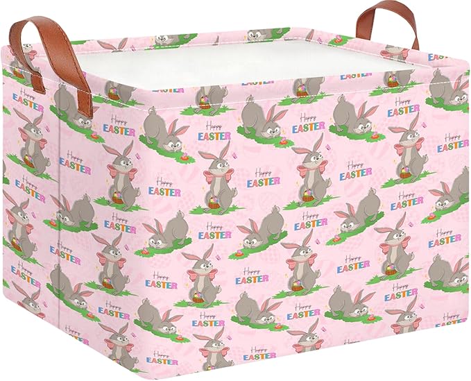 CLOCOR Rectangular Easter Basket Empty,Colorful Easter Eggs Basket for Kids,Waterproof Storage Basket with Handles,Gift Basket(Colorful Eggs)