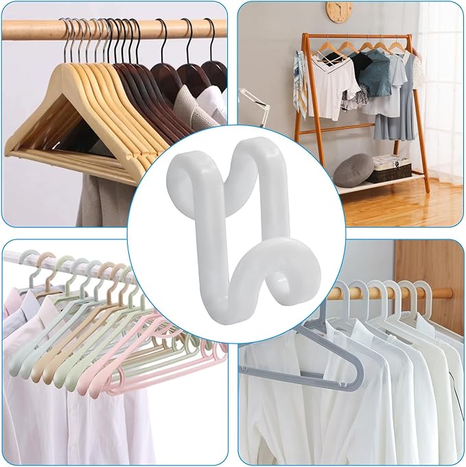 60 Pcs White Clothes Hanger Connector Hooks - Space Saving Plastic Hooks for Velvet, Heavy Duty Hangers, Organize Closet with Stackable Transparent Cascading Hooks(60 Pack)