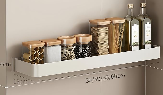 SEIDO Space Aluminum Spice Rack Wall Mount | No-Drill Kitchen Shelf Organizer 24" L | Seasoning Organizer/Floating Shelf for Kitchen | 24 Inch Long | White