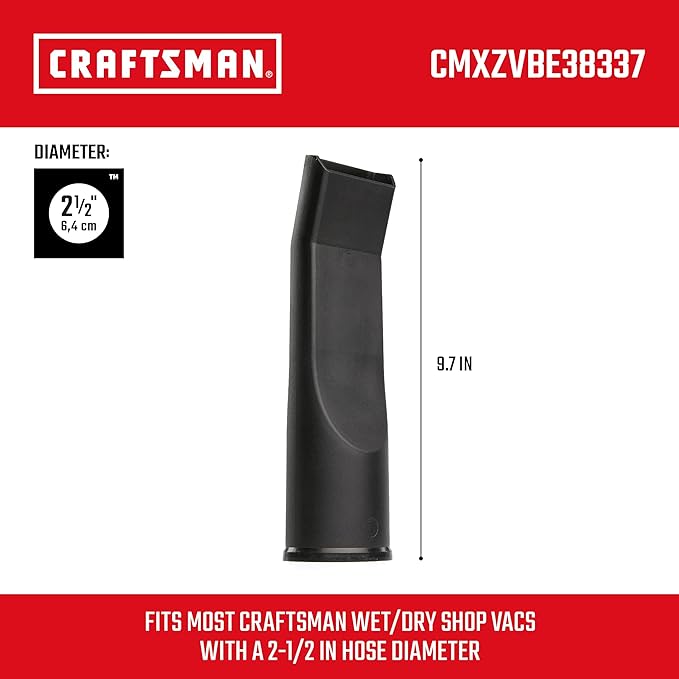 CRAFTSMAN CMXZVBE38337 2-1/2 in. LED Lighted Car Nozzle Wet Dry Vac Attachment, Industrial-Grade Shop Vacuum Accessory for Illuminating Dark Areas While Cleaning, Fits 2-1/2 in. Hose Diameter