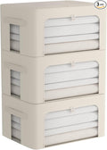 CYhom 3Pack Frame Storage Box - Clothes Storage Bin Bags Oxford Fabric Foldable Stackable Container Organizer Set with Clear Window & Carry Handles (Beige, Medium-44L)