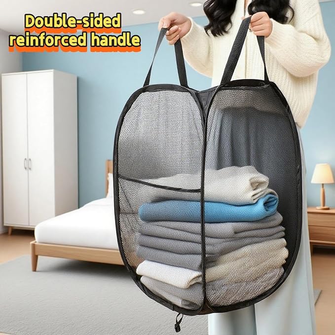Mesh Laundry Hamper, Foldable Pop-Up Design, Black (black, small)