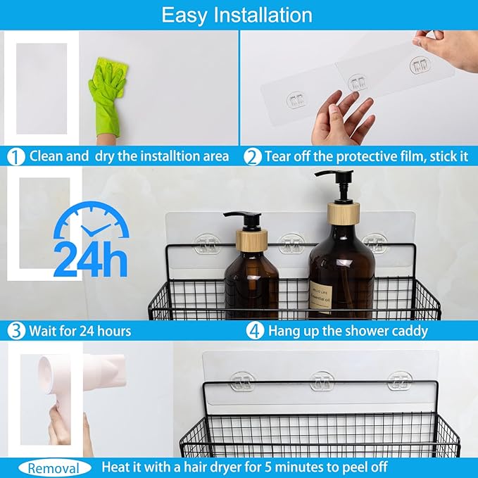 ZOMETUO 15 Pack Shower Caddy Adhesive Replacement, No Drilling Shower Shelf Adhesive, Strong Caddy Sticker Hooks Replacement for Showers Shelves and Kitchen Racks Organizer