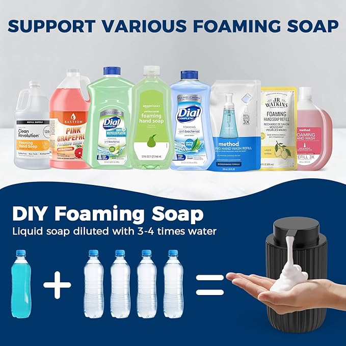 Ceramic Foaming Hand Soap Dispenser 2Pack，12 oz Bathroom Soap Dispensers， Lotion Dispenser for Kitchen, Refillable Matte Streaks Soap Dispenser with Large Pump (Black-2Pack)