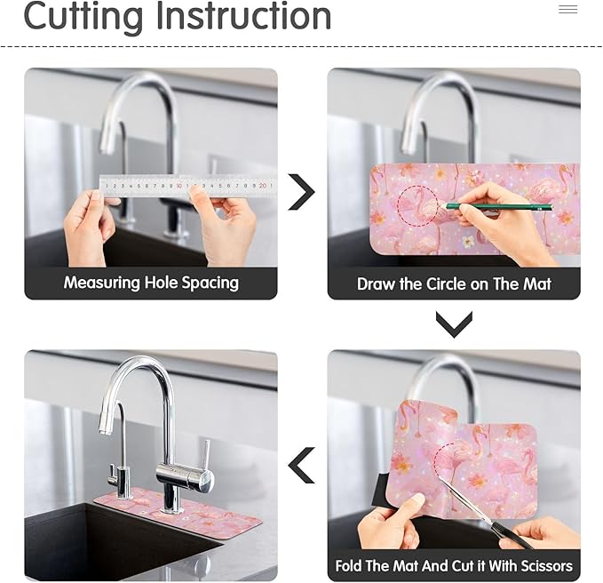 Kitchen Sink Splash Guard 1 PC 30 Inch Sink Faucet Mat Splash Guard for Bathroom Countertop Water Absorbent Foldable Cuttable Soft Washable Pink Gradient Flamingo and Petals