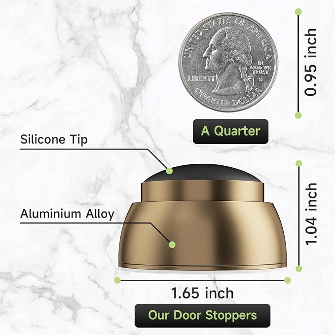 Door Stopper Wall Protector with Silicone Head, Aluminum Door Knob Wall Protector, Spring Shock Absorption Technology, 1.65" Door Stoppers for Wall, Adhesive Installation or with Screw, Bronze