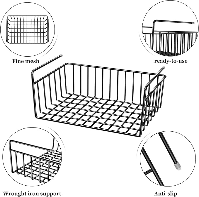 SUFAUY 6-Pack Under Shelf Basket Storage, Wire Shelves for Storage and Organization, Under Cabinet Paper Plate Dispenser Organizer Holds up to 22lbs for Pantry Closet, 10.6“d x 16" w, Black