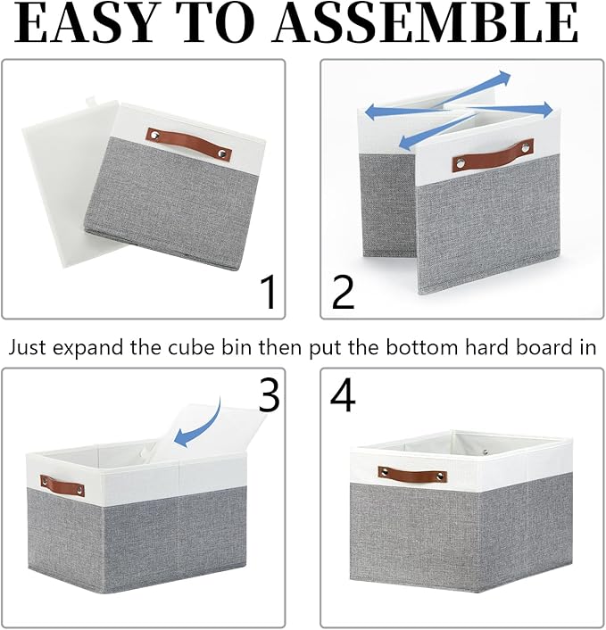 Bidtakay Storage Bins 4-Pack Collapsible Fabric Storage Baskets for Organizing 15x11x9.5 Inches White/Light Grey