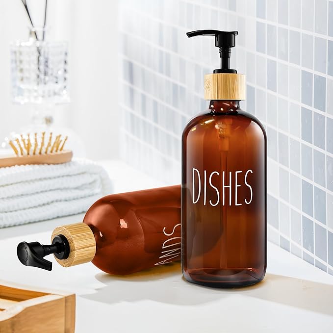 2 Pack Soap Dispenser,17 Oz Refillable Glass Soap Dispenser for Dispense Hand Soap, Dish Soap, Lotion
