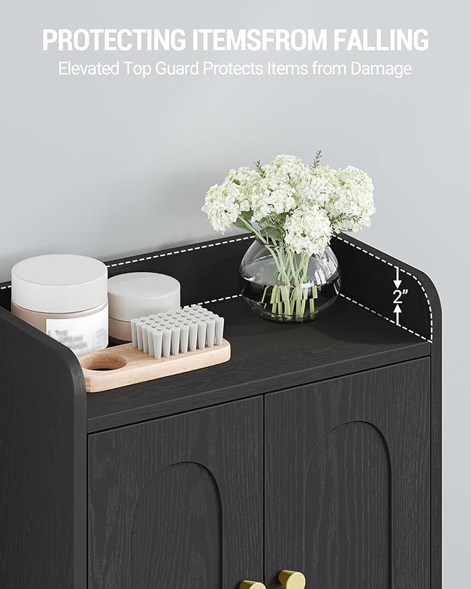 Bathroom Cabinet, Small Storage Cabinet with 4 Doors, Bathroom Organizers and Storage Cabinets with Adjustable Feet. Cabinets Freestanding for Living Room, Kitchen, 7.1"D x 14.6"W x 32.7"H