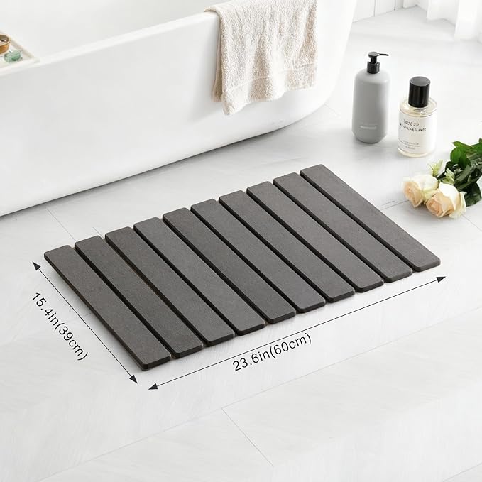 ODE TO ORDER 23.6 Inch Super Absorbent Diatomaceous Earth Mat for Bathroom, Dark Grey Easy Clean Rollable Foldable Stone Bath Mat, Non-Slip Quick Dry Shower Mat for Kitchen,Outdoor Use