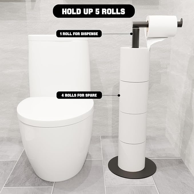 Toilet Paper Holder Stand Free Standing，Holds 5 Rolls, Slim Toilet Paper Holder Modern Floor Tissuse Holder for Bathroom Black