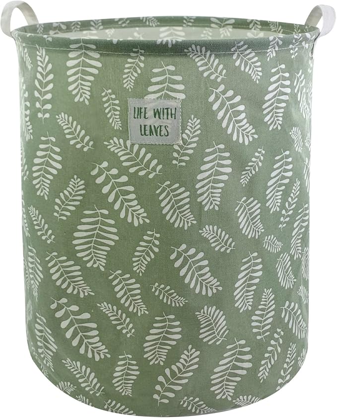 Mziart Large Foldable Laundry Basket Organizer, Collapsible Laundry Hamper Fabric Clothes Toy Storage Basket Nursery Hamper Storage Bin for Household Bedroom, Bathroom, College Dorm (Small White Leaf)