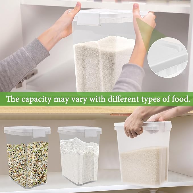 Tight-Lock Rice Container 10-15 Lbs - Airtight Flour Container with Scoop - Food-Grade Plastic Food Storage Container for Cereal, Sugar - Dry Food Dispenser for Kitchen, Pantry Organizers and Storage