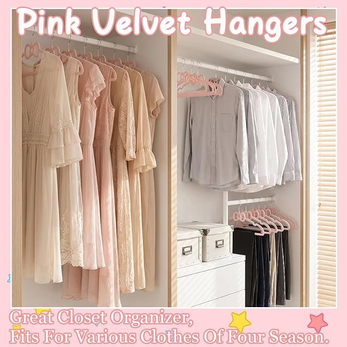 45 Pack Pink Velvet Hangers, 16" Non Slip Velvet Clothes Hanger Ultra Slim Felt Hanger with 360 Degree Swivel Hook Space Saving for Coats Jacket Shirts Dress