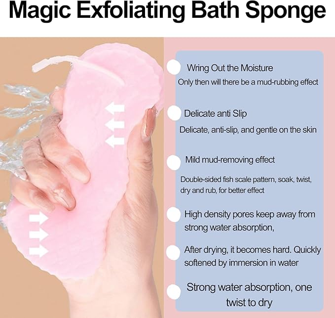 3PCS Magic Exfoliating Body Bath Sponge, Soft Exfoliating Bath Sponge,Remover Dead Skin and Reusable (Blue, Pink, Gray)