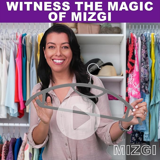 MIZGI Premium Velvet Hangers 50-Pack,No Shoulder Bump Hangers W/Tie Bar Ultra Thin Space Saving Non Slip Hanger Heavy Duty Felt Rounded Clothes Hanger for Sweaters,Coat,Jackets,Pants,Shirts
