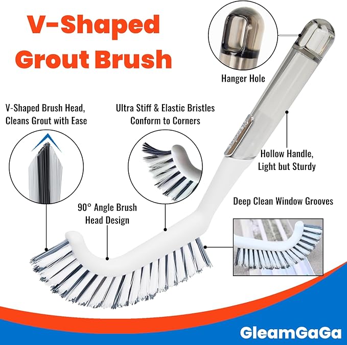 3 Pack Shower Scrub Brush Set – Heavy-Duty Scrub Brushes for Cleaning with Long Handle, Stiff Bristles Grout Brush, Shower Scrubber for Bathroom, Bathtub, Kitchen, Tile, Floor, Grout, Sink & Carpet