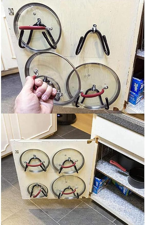Pmsanzay Cabinet Door Pan Lid Organizer, Set of 4, Wall Mount Pot Lid Rack - No Scratch