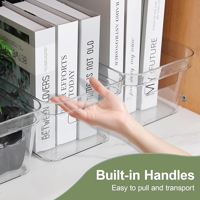 MOONEDGE Clear Plastic Storage Bins with Lids and Handles – Stackable Organizer Containers for Fridge, Kitchen, Pantry, Bathroom, Closet, Laundry Room, Office – 2 Pack (10×6×5 in)