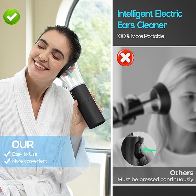 Ear Wax Removal, Electric Ear Cleaning Kit Effective & Safe Ear Cleaner Irrigation Flushing System 4 Pressure Modes for Ear Wax Buildup, Water Resistant Ear Cleaning Tool USB Rechargeable