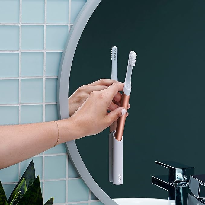 Quip Metal Sonic Electric Toothbrush for Adults - Time Travel & Soft Bristles with Travel Case & Replacement Brush Head - 3 Month Battery Life - Copper